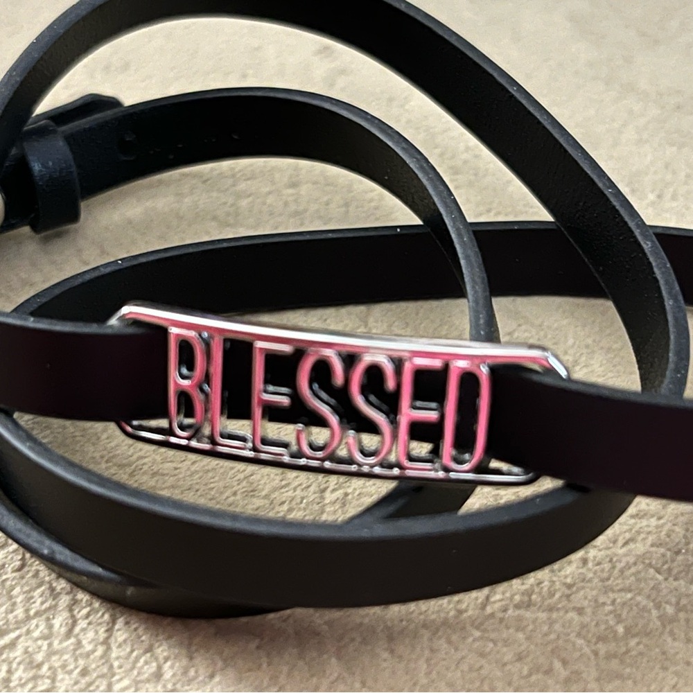 Origami Owl Black Triple Wrap Bracelet With Silver Blessed Slider Smoke Free